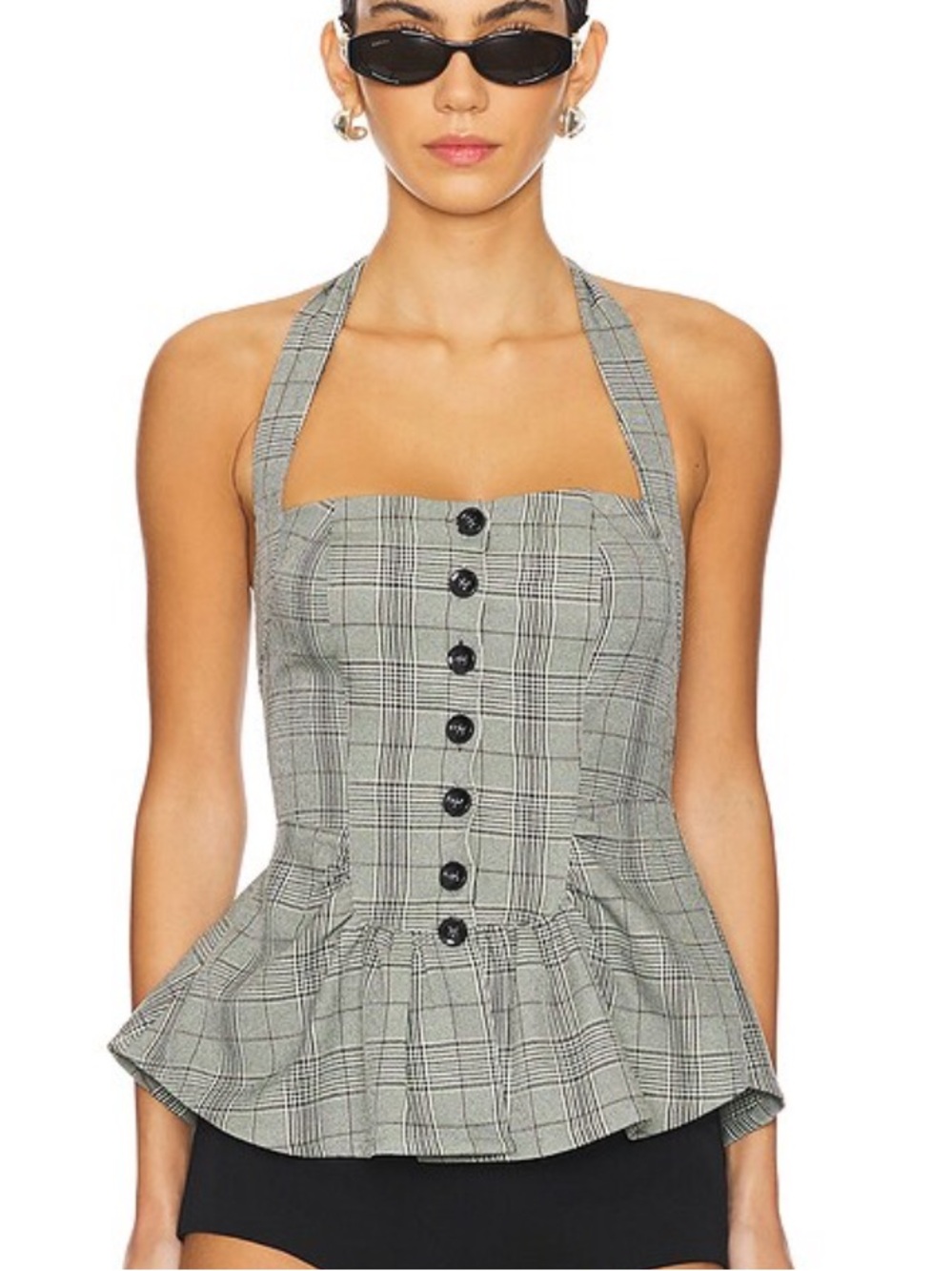 Free People Gray Plaid Halter Peplum Top size large